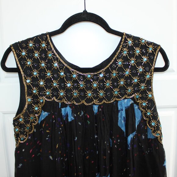Blue and Black Sleeveless Crew Neck Midi Sundress - Picture 2 of 4